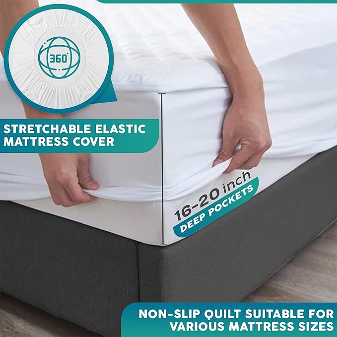 Venneti Waterproof Mattress Protector King - Soft, Hypoallergenic, and Breathable Quilted Cotton Bed Cover - Deep Pocket Fitted Design - Quilted Bedding Shield for Comfortable Sleep (King)