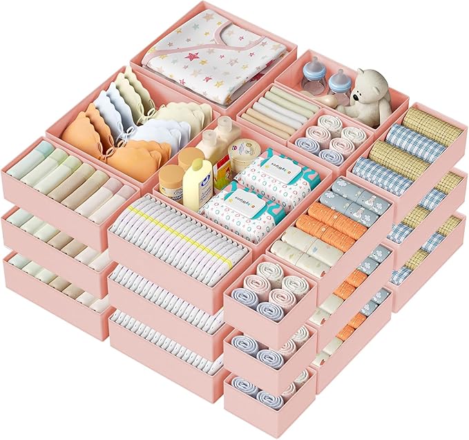 DIMJ Drawer Organizer Clothes 28 Pack - Foldable Baby Organizers and Storage Dresser Organizer for Bedroom, Closet Nursery Organization Dresser Dividers for underwear, Sock, Bra, Belt, Tie by DiMJ
