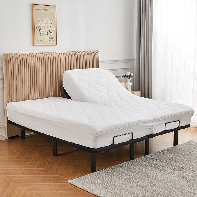 Kingnex Quilted Split Top Cal King Mattress Topper Pad for Adjustable Bed Breathable Fitted Fluffy Pillow Top Mattress Pad Split Top Cal King