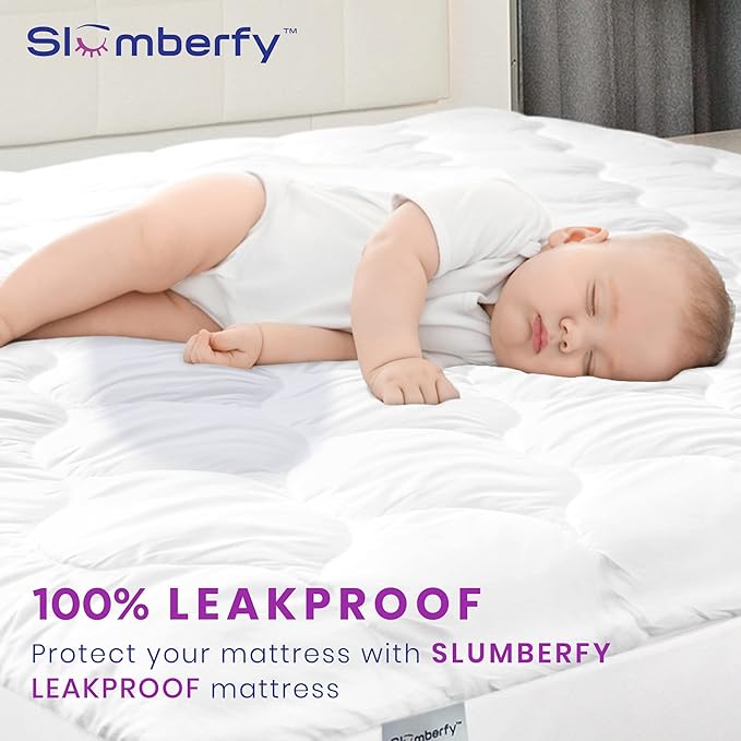 Full Size Waterproof Premium Mattress Pad by Slumberfy – Quilted Fitted 400 TC Cotton Mattress Protector - All Natural & Breathable Fabric, Cooling Topper (54x75 in)