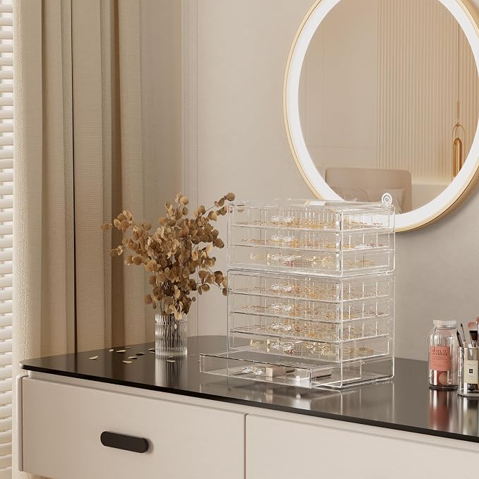 ProCase Acrylic Earrings Holder Organizer Box, Large Clear Earring Jewelry Storage Transparent Stackable Drawers Jewelry Display for Earring Ring Bracelet -Clear, 8 Layers - Image 2