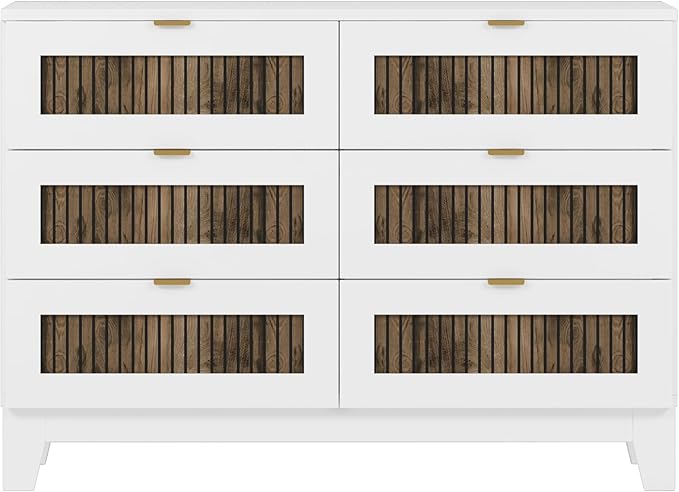Harper & Bright Designs 4-Pieces Bedroom Sets, Queen Size Platform Bed with 2 Nightstands and A 6-Drawer Dresser, Queen Size Bedroom Set with Wooden Strip Decoration, White