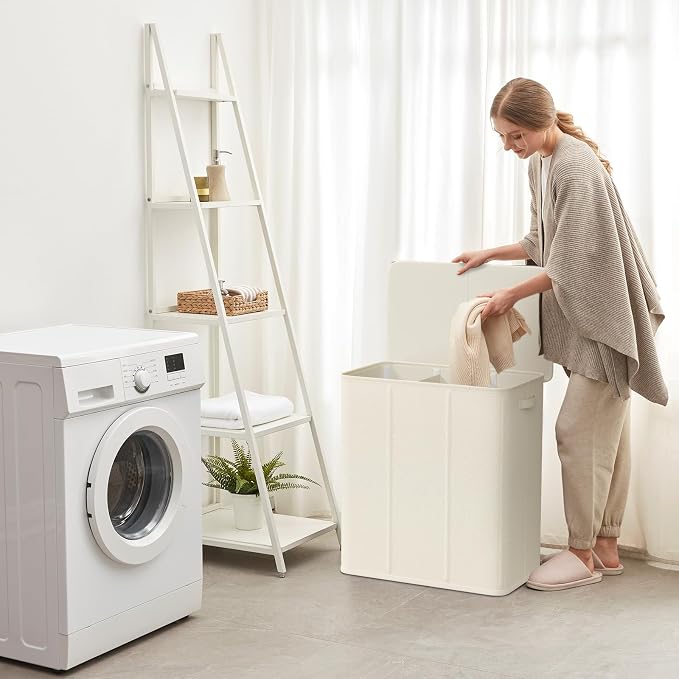 Lifewit Triple Laundry Hamper with Lid and Removable Laundry Bags, Large Collapsible 3 Dividers Dirty Clothes Basket with Handles for Bedroom, Laundry Room, Closet, Bathroom, College, 160L White - Image 6