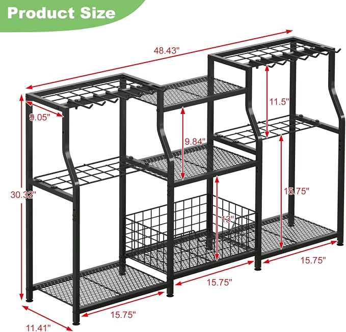 keomaisyto Garden Tool Organizer, Heavy Duty Yard Tool Tower Rack for Garage Organization and Storage, 3 Tier Utility Garden Tool Rack with hooks for Garden/Shed/Garage/Yard/Basement/Lawn - Image 4