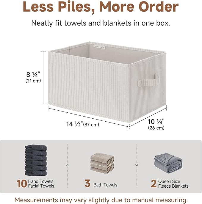 StorageWorks Foldable Shelf Organizer Bins, Closet Storage Baskets for Clothes, Fabric Storage Bins for Shelves, Beige Stripes, 3-Pack, Large - Image 5