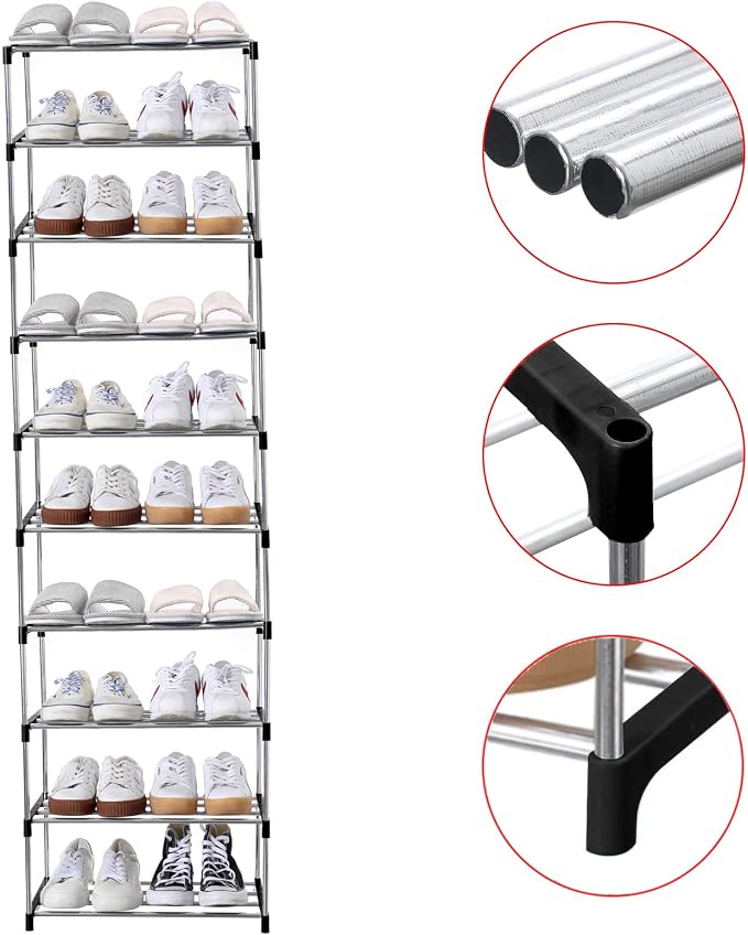 Jucaifu Stackable Small Shoe Rack, Entryway, Hallway and Closet Space Saving Storage and Organization (10-Tier, Black) - Image 5