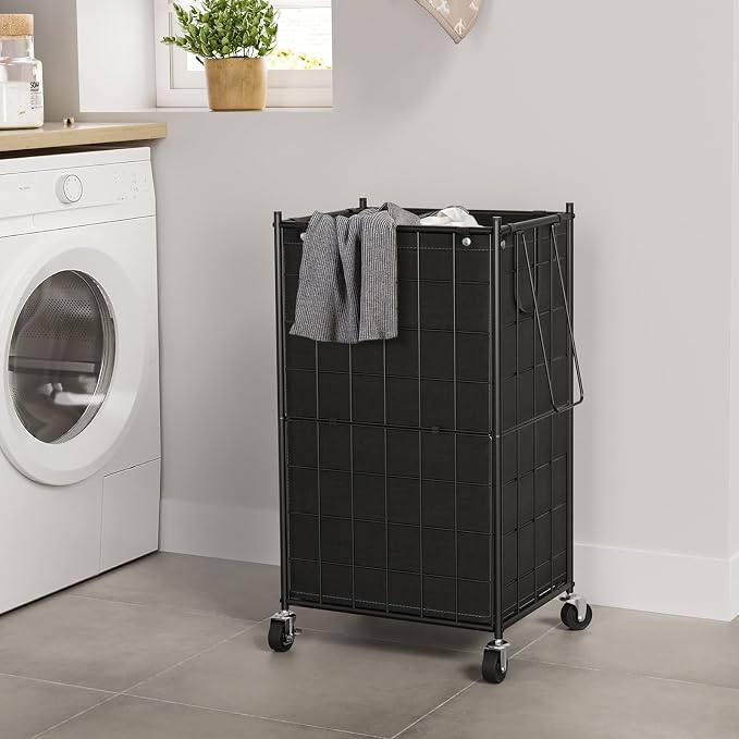 WOWLIVE Laundry Hamper with Wheels,Metal Wire Frame Rolling Laundry Basket with Removable bag,100L Dirty Clothes Hamper Organizer Dorm Room Storage for Bedroom,Bathroom,Black - Image 3