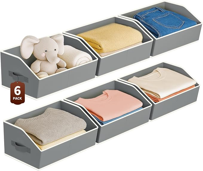 Homsorout Large Closet Organizers and Storage Bins - 6 Pack Trapezoid Storage Baskets for Shelves, Foldable Fabric Baskets with Handles Ideal for Closet, Basket, Wardrobe and Shelf Storage, Grey by Homsorout