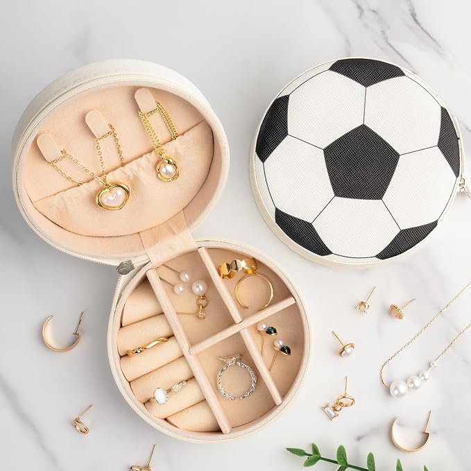 6 Pack Soccer Travel Jewelry Case Round Black and White Soccer Stuff Portable Jewelry Organizer Storage Case for Christmas Graduation Sports Team Club - Image 5