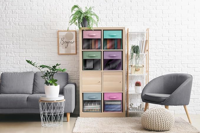 Sorbus 11 Inch Storage Bins with Clear Window - 6 Foldable Baskets for Organizing Clothes, Toys, Books - Sturdy Collapsible Fabric Storage Cubes with Handle - Storage Baskets for Shelves, Closets - Image 6
