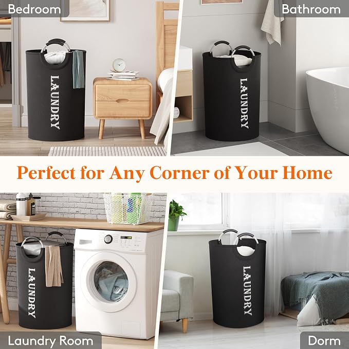 Lifewit 140L 2-Pack Large Laundry Basket, Collapsible Laundry Hamper with Aluminum Handles, Waterproof Freestanding Dirty Clothes Hampers for Laundry Room Bedroom Dorm Bathroom, Black - Image 7