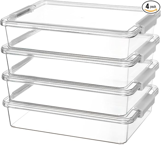 Vtopmart 6 Qt Plastic Storage Bins with Lids, Clear Sensory Bins, Arts Crafts Organizers and Storage, Stackable Containers for Home Office and School Supplies, 4 Pack, Grey by Vtopmart