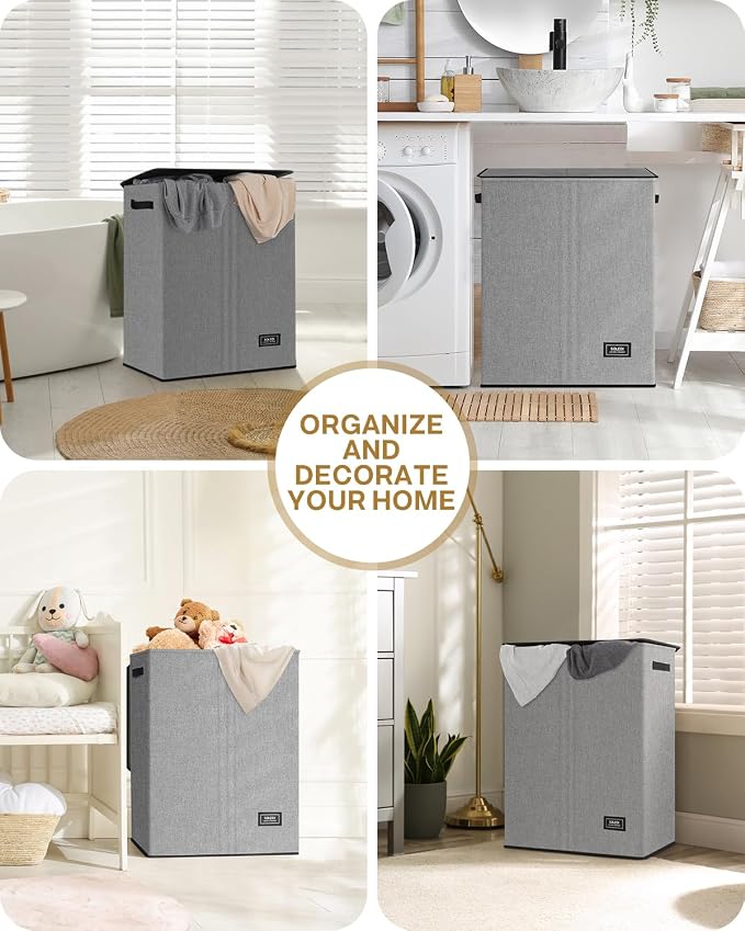 SOLEDI Double Laundry Hamper with Lid, 130L Clothes Hamper 2 Section, Laundry Basket with Removable bag, Bed room decor aesthetic, laundry room organization, Home and dorm room essentials - Image 3