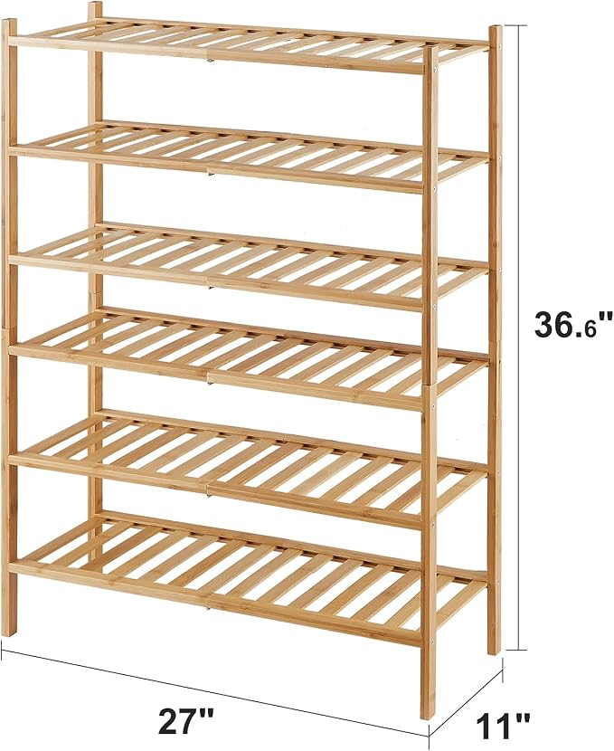viewcare 6-Tier Bamboo Shoe Rack for Entryway, Stackable | Foldable | Natural, Shoe Organizer for Hallway Closet, Free Standing Shoe Racks for Indoor Outdoor - Image 3