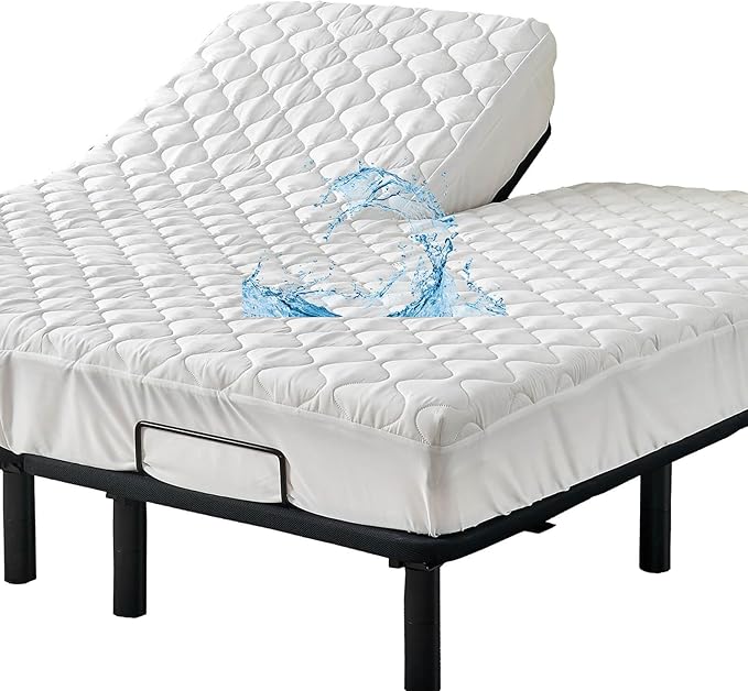Kingnex Quilted Waterproof Split Top Queen Mattress Protector for Adjustable Bed 32-34 Split from Top Padded Fitted Matress Cover