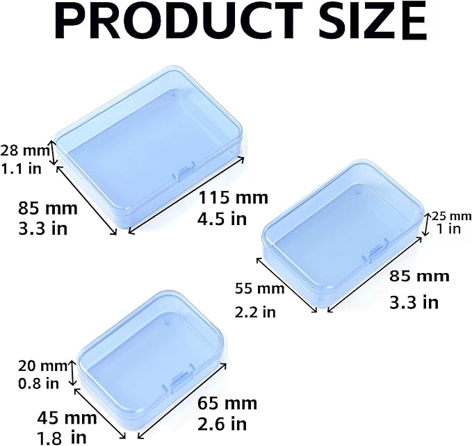 LJY 28-Piece Plastic Storage Containers with Lids (3 Assorted Sizes), Rectangular Organizer Box Set Blue Tinted Storage Boxes for Screws, Nuts & Garage Items, Color-Coded Organization, Blue