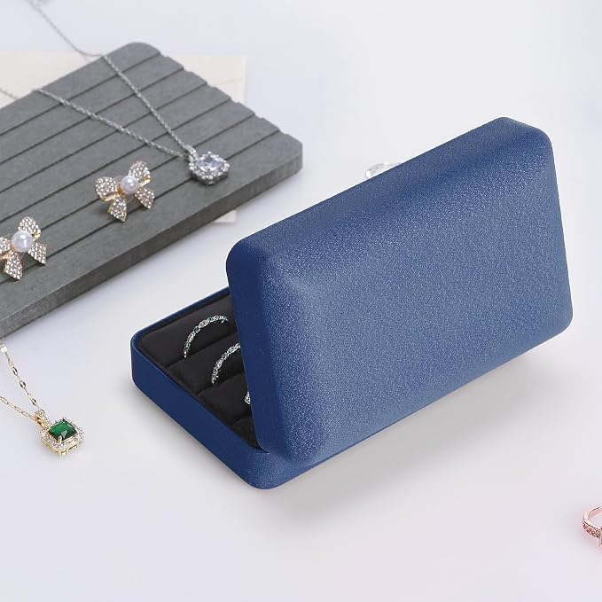 KUKUVR Velet Ring Storage Box - Multiple Rings, Travel Jewelry Case, 3 Slot Portable Ring Display Organizer (Blue) - Image 5