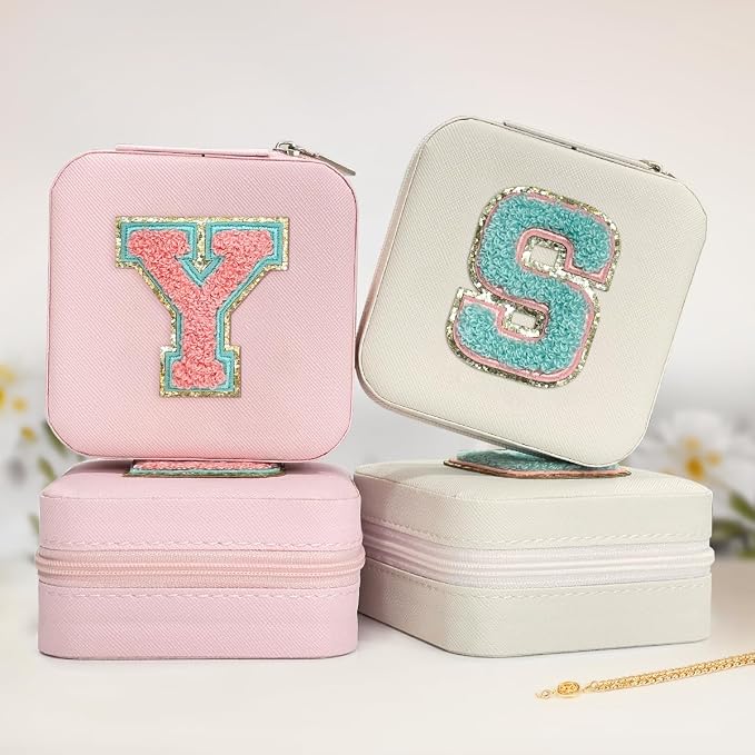 SANDJEST Personalized Jewelry Box, Pink Travel Jewelry Box with Initial Y, Small Monogrammed Jewelry Case Organizer for Girls Women Teen Kids, Mini Travel Essentials Gifts for Birthday Christmas - Image 4