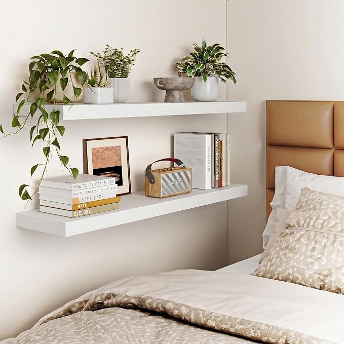 Fixwal Floating Shelves for Wall, 35" Long Heavy Duty Wall Mounted Rustic Wood Shelves for Living Room, Bedroom, Bathroom and Kitchen, for Storage, Books, Room Decor (White, Set of 2) - Image 6