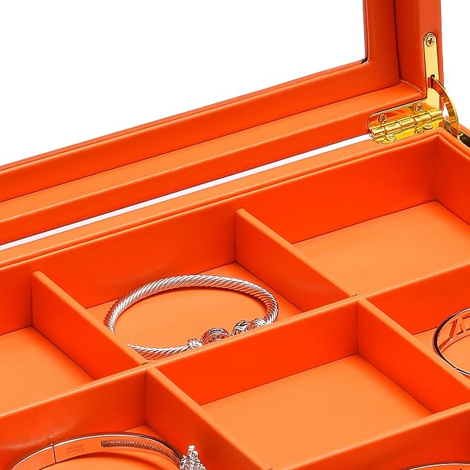 Oirlv Premium Leather Jewelry Organizer Tray with Acrylic Lid Bracelet Bangle Necklace Display Case Drawer Insert 12 Gird Jewelry Case - Image 6