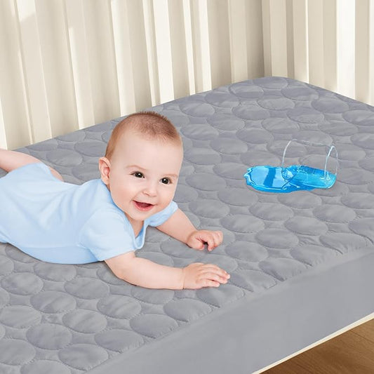 Biloban Crib Mattress Protector Pad Waterproof, Toddler Waterproof Crib Mattress Cover, Machine Washable & Dryer Fit Baby Toddler Bed Mattress Protector (Standard Size 52?€? x 28?€?), Grey