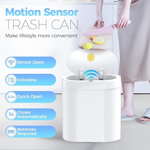 jinligogo 5 Gallon Bathroom Trash Can with Lid, Automatic Motion Sensor White Trash Can, Touchless Slim Waterproof Garbage Bin for Kitchen, Bedroom, Office, and Bathroom - Image 2
