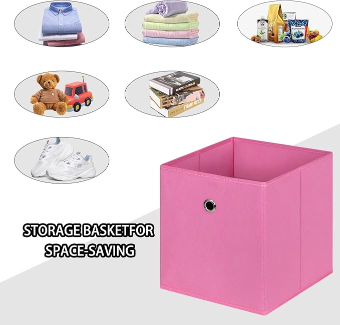 Foldable Storage Cubes Bins ,11 Inch Cloth Storage Cube Fabric Storage Box Cubes Organizer Baskets with Handles for Home Organizer Set of 3 (Pink) - Image 3