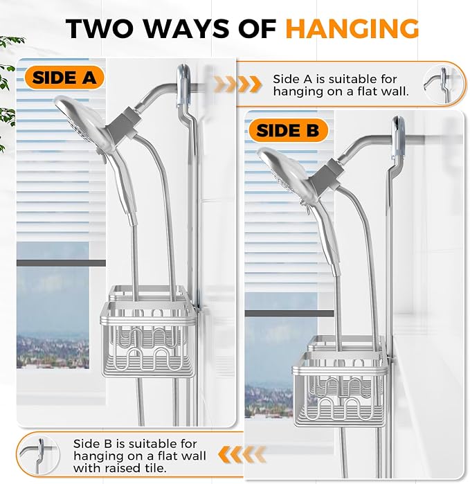 REINHARDT Aluminum Shower Caddy Hanging Adjustable Shower Caddy, Rustproof Hanging Shower Organizer with Hooks Soap Holders, Over Shower Head Caddy for Handheld Showerhead, Silver - Image 9