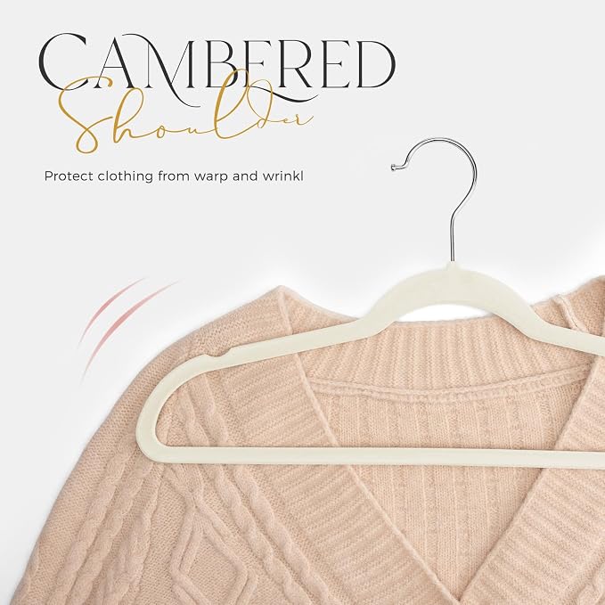 HOUSE DAY Premium Velvet Hangers 100 Pack, Non-Slip Clothes Hangers Ivory - Durable and Sturdy Felt Hanger, Velvet Hanger for Coat, Pants & Dress Slim Space Saving for Closet Organizer - Image 5