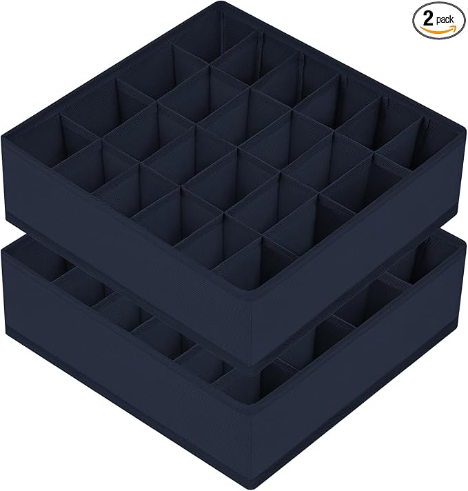 Joyoldelf Drawer Organizer - 2 Pack Underwear Holder, 24 Cells Collapsible Closet Organizer and Storage for Belts, Ties (Navy Blue) by APPRECIATELIFERELAXYOURSOUL