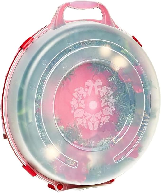 HOMZ 3-Pack 24 Inch Seasonal Holiday Clear Plastic Wreath Storage Containers, Red – Stackable Decoration Organizer Bins with Lids and Handles for Christmas Wreaths and Garlands - Image 9