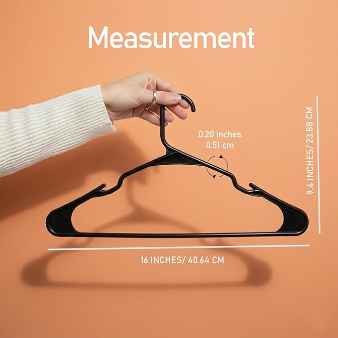 Utopia Home Plastic Hangers 20 Pack - Perfect Space Saving Clothes Hanger - Durable and Strong - Perfect Closet Organizers with Shoulder Grooves (Black) - Image 2