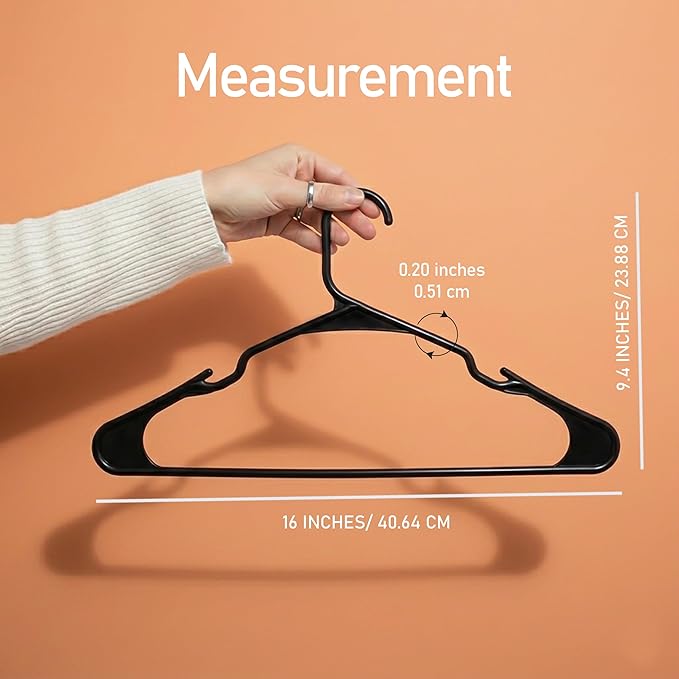 Utopia Home Plastic Hangers 200 Pack - Perfect Space Saving Clothes Hanger - Durable and Strong - Perfect Closet Organizers with Shoulder Grooves (Black) - Image 2