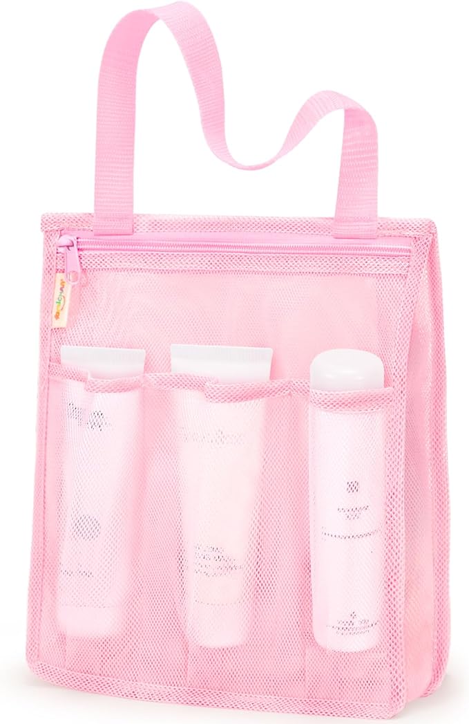 famichan Mesh Shower Caddy Portable, Gym Travel Camp Dorm Room Essentials for Women and College Girl, Pink Bathroom Shower Bag by famichan