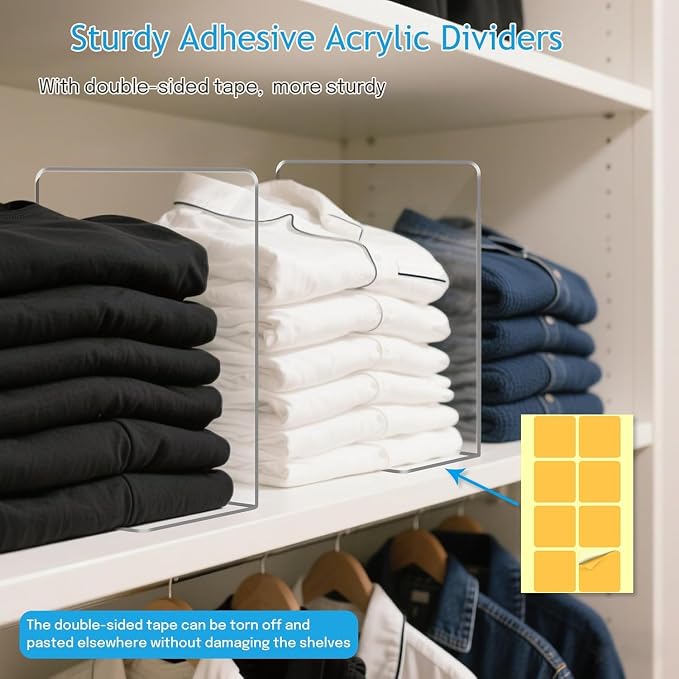 OKPOW Shelf Dividers Closet Organizer - 7.5" Tall X 11.8" Deep Acrylic Clear Sturdy Separate for Clothes Purse - Adjustable Space Saver Easy Install for Home Organization Enthusiasts 4 Pack - Image 9