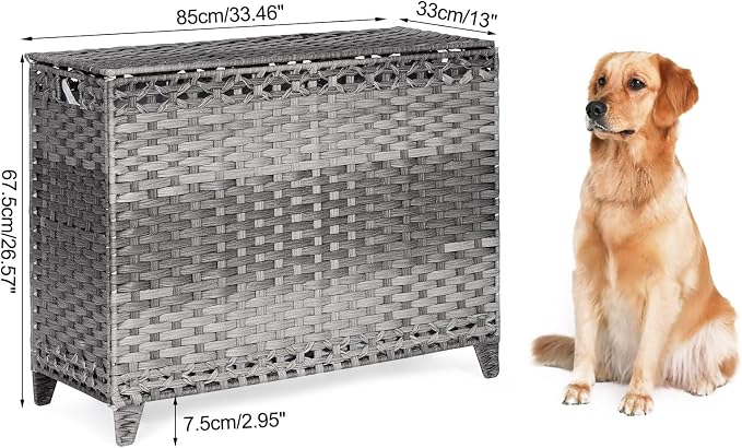 Laundry Hamper with 4 Removable Liner Bags; 176L Handwoven Rattan Laundry Basket with Lid & Heightened Feet; Clothes Hamper with Side Handles - Image 7