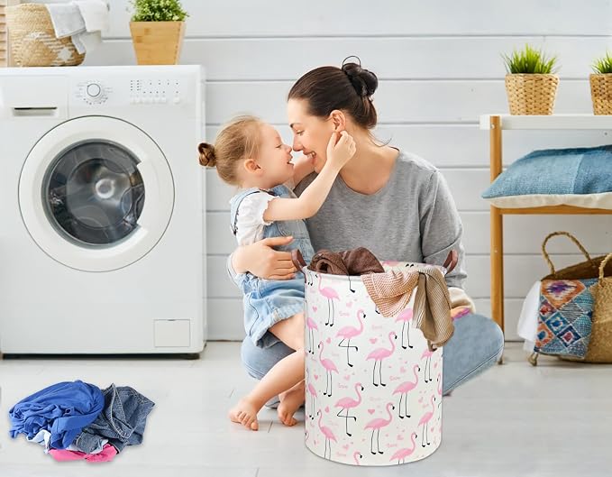 Flamingo Pink Laundry Hamper Baby Girl Laundry Basket Kids Toy Storage Bins Nursery Hamper for Girls Room Decor Bedroom Bathroom Gift Basket(Love Flamingo) - Image 5