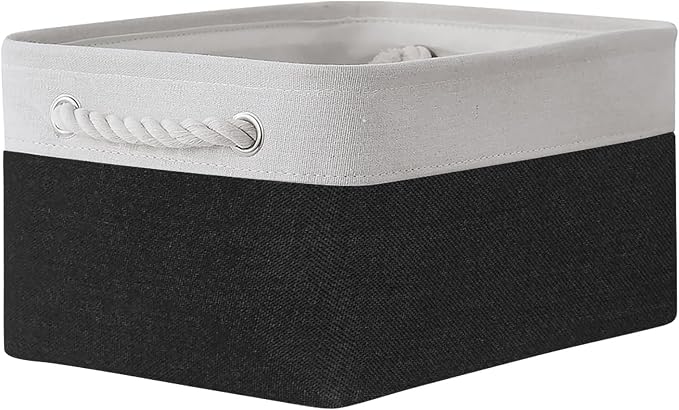 TheWarmHome Storage Bins for Shelves - 1 Pack 13.8x9.7x6.7 inch Storage Basket for Organizing for Closet Organizer Cubes Laundry Cloth Nursery (White & Black) by TheWarmHome