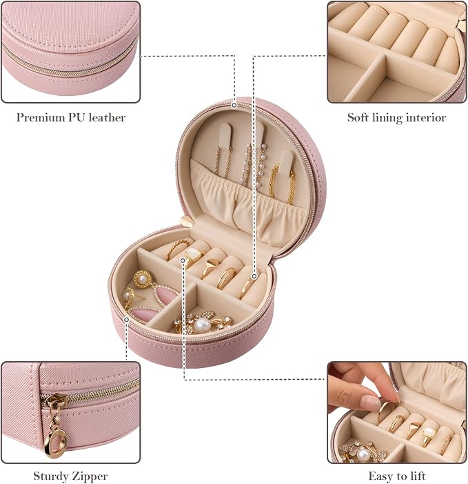 ProCase Travel Size Jewelry Box, Mini Portable Seashell-Shaped Jewelry Case, 2 Layer Organizer in PU Leather for Women -Rose - Image 5