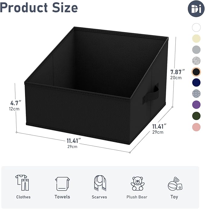 DIMJ Trapezoid Storage Bins for closet shelves, Closet Organzier Bins with Handle, Foldable Closet Storage Bins Basket, Closet Organizers and Storage for Toys, Books, 6 Packs, Black - Image 2