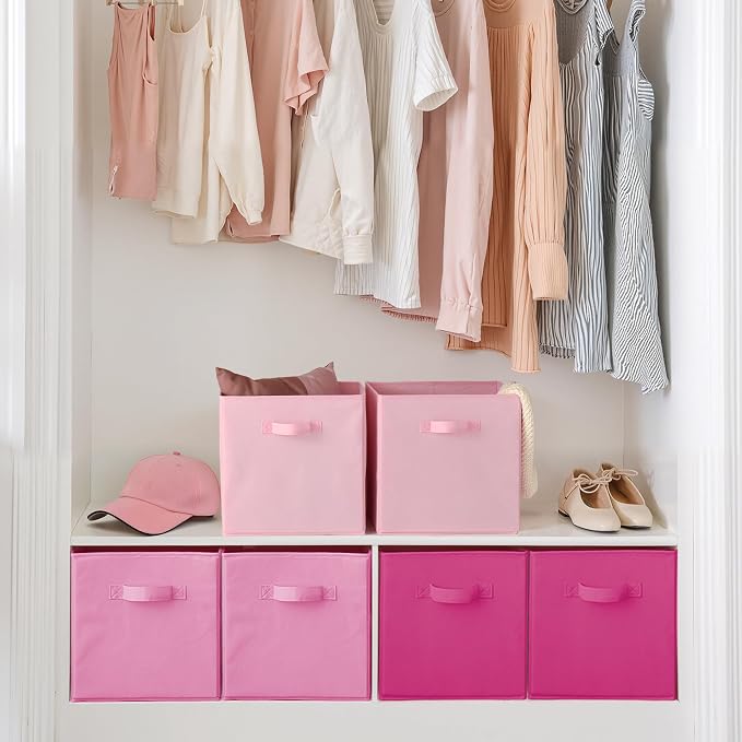 Cupic Cupid 13 Inch Storage Cube, Fabric Cube Storage Bin with Handles, Storage Cube Organizer for Clothes and Toys, Collapsible Cube Bins for Closet, Shelves, Nursery, 6-Pack, Pink Gradient - Image 4
