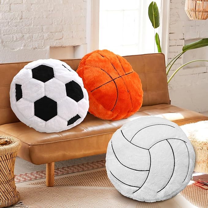Volleyball Pillow Plush 2 Pack, Soft Fluffy Round Volleyball Shaped Throw Pillows for Kids Room, Sofa & Bed Decor, Seat Cushion Alternative for Gaming & Sports Room 15.7 Inch