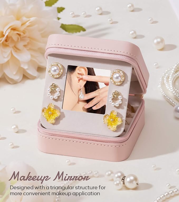 Enthralite Travel Jewelry Box for Girls: Traveling Jewelry Case Gift for Women - Mini Organizer for Necklaces Earrings Pink B - Image 5