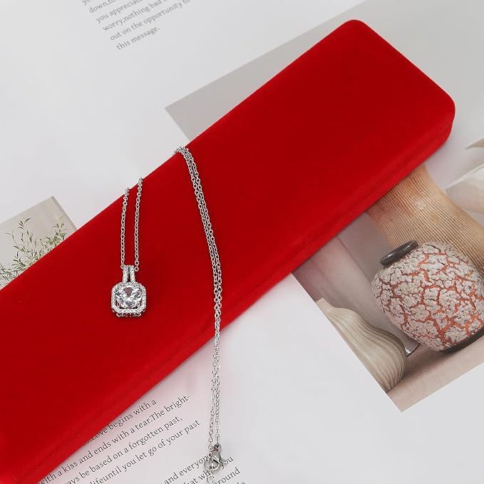 KUKUVR 2 Pieces Metal Velvet Necklace Bracelet Gift Box, Soft Lining Bracelet Pendant Long Chain Organizer Holder Display Case for Wedding Engagement Birthday Anniversary (Red) - Image 5