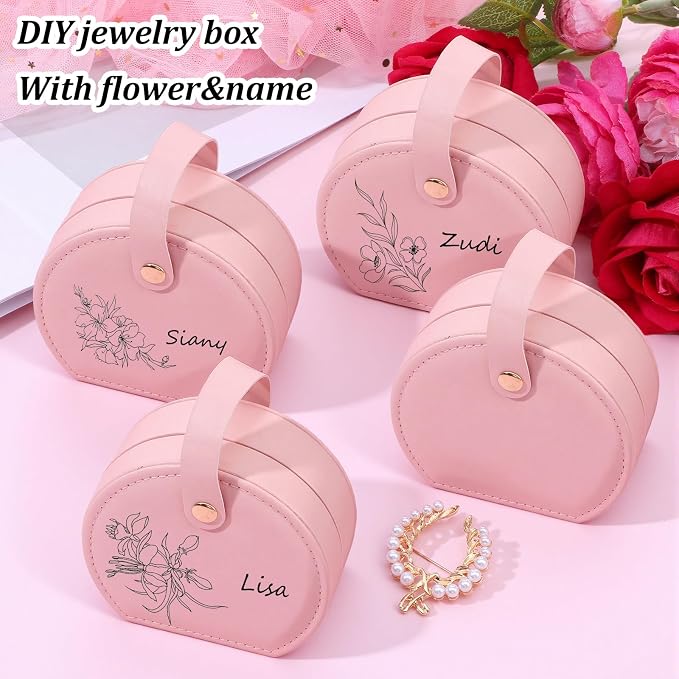 10 Pack Travel Jewelry Case Mini Leather Bridesmaid Jewelry Gift Box Bulk, Half Moon Design, Detachable Handle, Small Earring Storage Organizer for Women Girls Bridesmaid Proposal Gifts(Pink) - Image 2