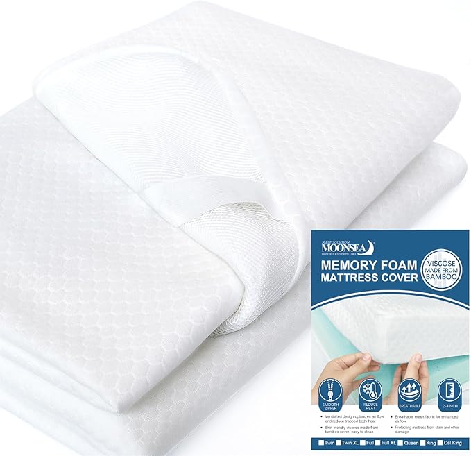 Mattress Topper Cover Only for Queen Size Foam Latex, 3-4 Inch Zippered Viscose Made from Bamboo, Removable Queen Size Encasement with Straps