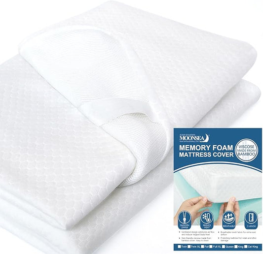 Moonsea King Size Memory Foam Mattress Topper Cover with Zipper, Viscose Made from Bamboo Jacquard and 3D Mesh Fabric Backing, Removable and Washable, with Straps
