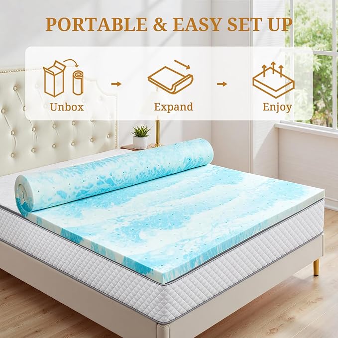 Mattress Topper Twin XL, 2 Inch Gel Infused Memory Foam Mattress Topper, Pressure Relief, Mattress Pad, Breathable Bed Topper, CertiPUR-US Certified