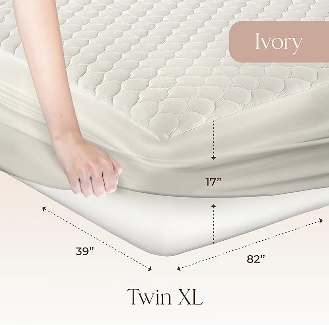 100% Cotton Organic Mattress Pad - Breathable & Cooling Mattress Protector Twin XL Size - Premium 300GSM Quilted and Machine Washable - Fairtrade & GOTS Certified Bed Protector (Ivory, Twin XL)