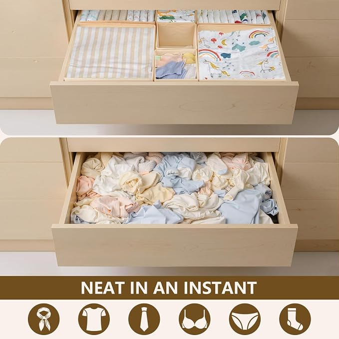 Drawer Organizer Clothes, 16 Pack Dresser Organizer Bins, Foldable Closet Organizers and Storage Fabric Dresser Bins, Shallow Drawer Dividers for Clothing, Underwears, Socks, Tie - Image 5